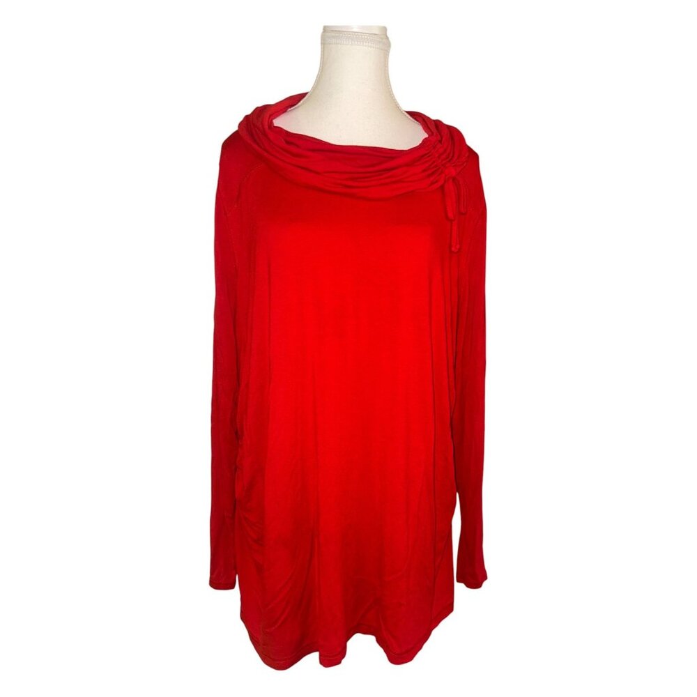 EUC Chicos Zenergy Red Cowl Neck Long Sleeve Tunic Top Size 3 Large 16/18